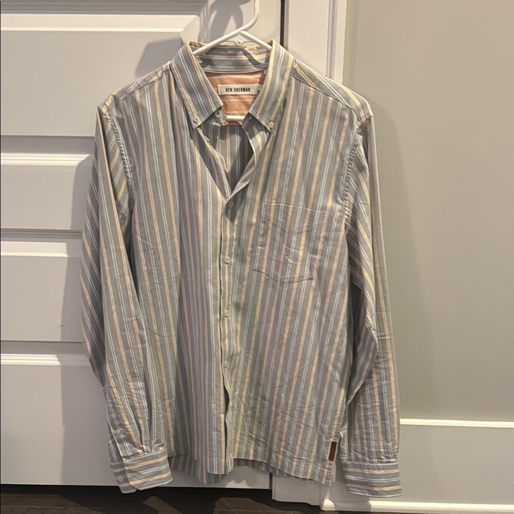 Ben Sherman Men's Striped Shirt - Blue and Tan